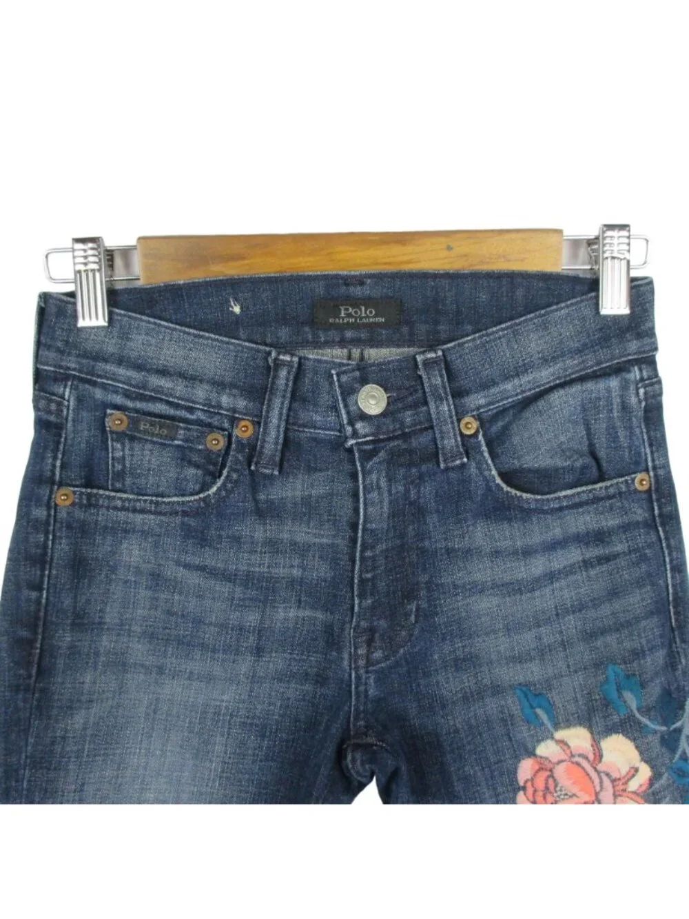 Polo Ralph Lauren Embroidered Women's Tompkins Skinny Floral Jeans US 25 NEW - Picture 9 of 10